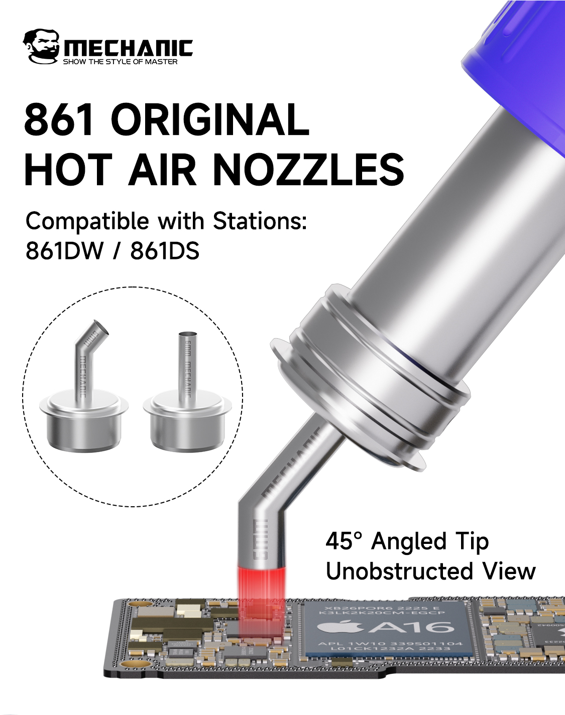 Hot Air Rework Station 861Dw - Набор насадок для термофена Mechanic 861