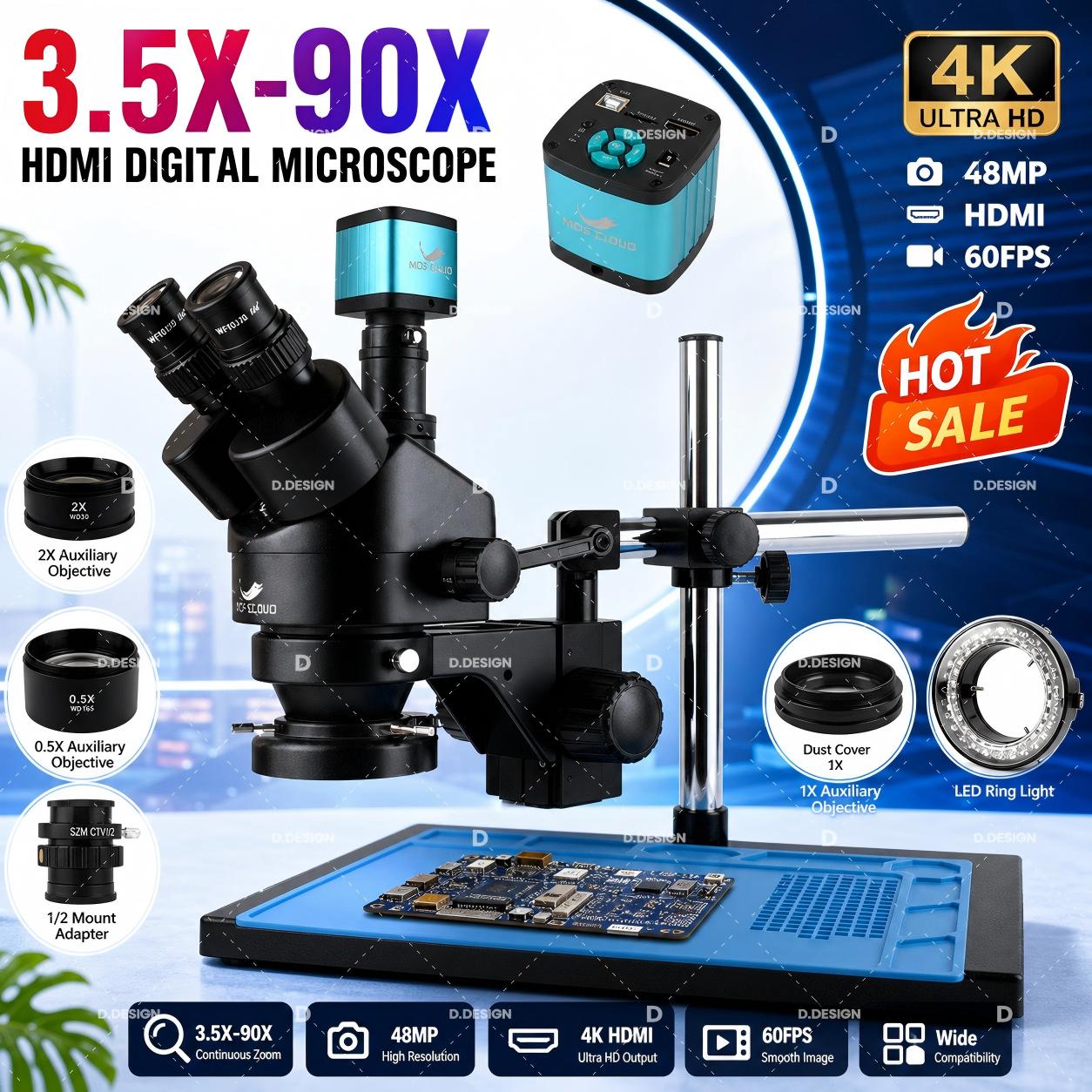 Промышленный лабораторный стер – обзор и цена Simul-Focal Industrial Microscope 4K Hdmi