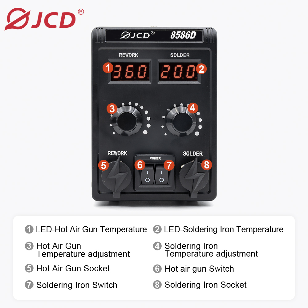 JCD 8586D Паяльная станция 2-в – обзор и цена 2 In 1 Soldering Rework Station 750W